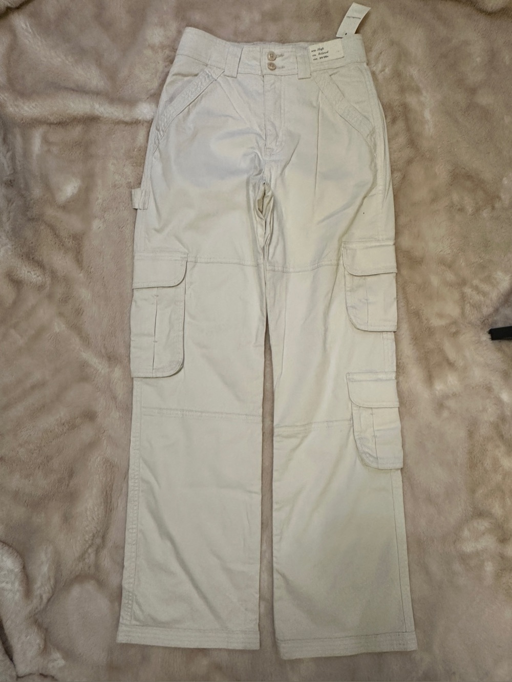 Abercrombie & Fitch High Rise Relaxed Cargo Pants White 24 00R NWT